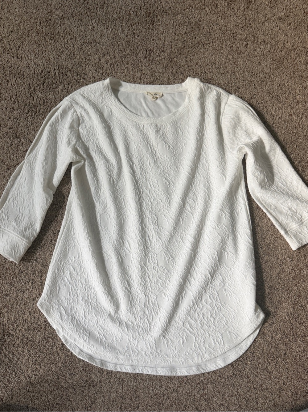 Jane and Delancey White Textured Scoop Neck Long Sleeve Top